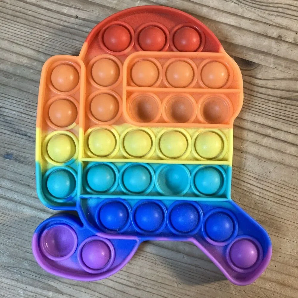 Rainbow among us Fidget Bubble Popper Pop Stress Reliever pop-it Silicone 6 In